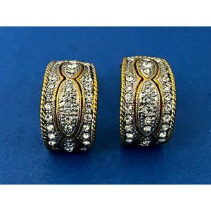 Women's Gold Hoop Clip On Earring w faux diamonds